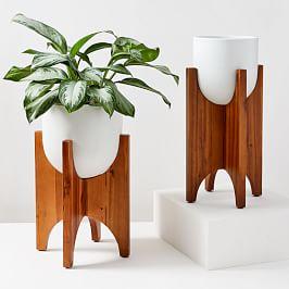 Mid Century Turned Wood Leg Planter Solid West Elm Uk