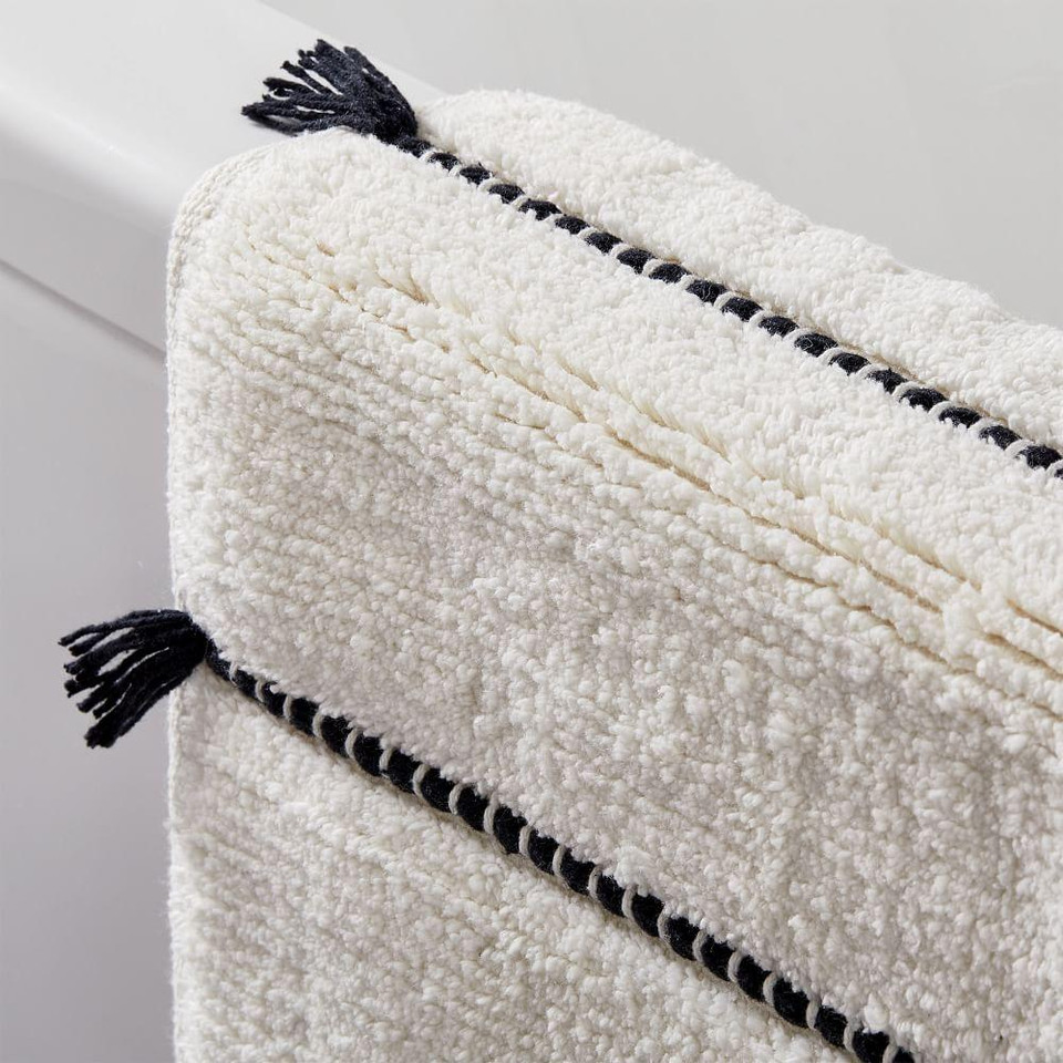 Organic Tassel Stripe Bath Mat - White