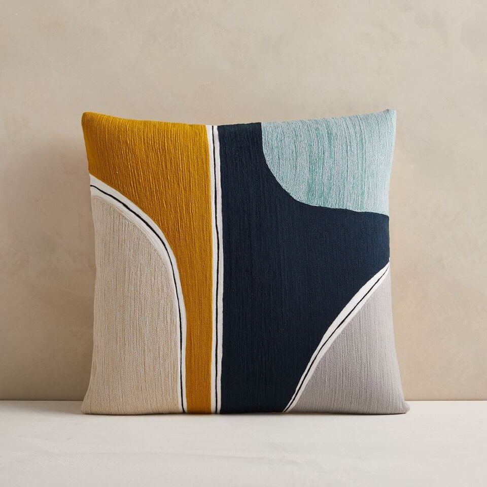 Crewel Outlined Shapes Cushion Cover