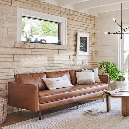 Axel Leather Sofa 226 Cm West Elm United Kingdom Axel Leather Sofa 226 Cm West Elm, Coffee Leather Sofa