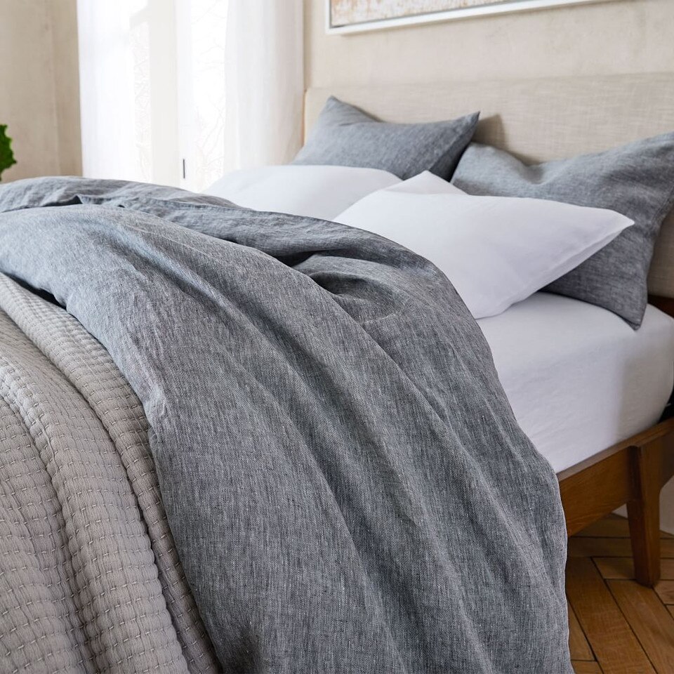 Belgian Flax Linen Melange Duvet Cover & Pillowcases Slate west elm