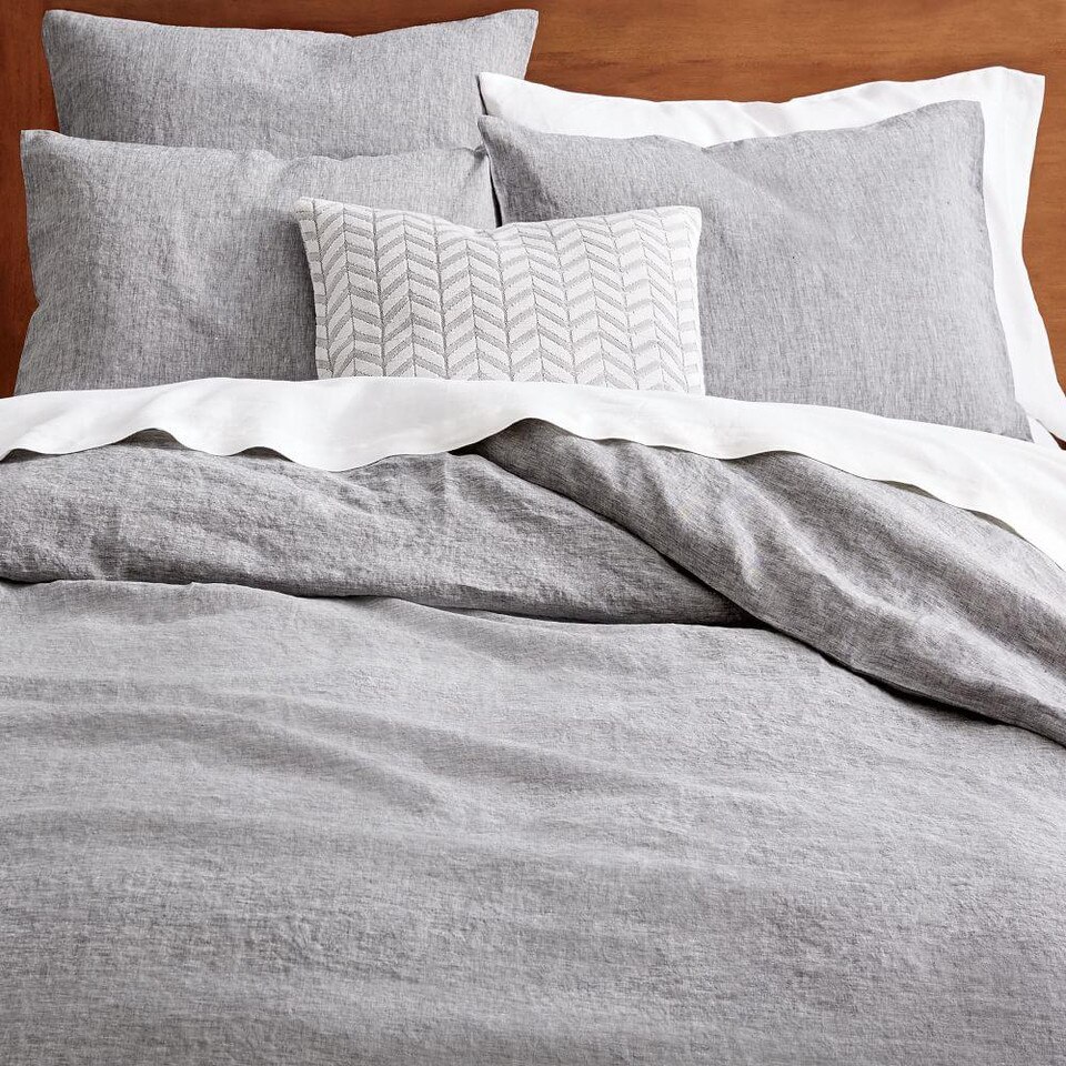 Belgian Flax Linen Melange Duvet Cover & Pillowcases Slate west elm