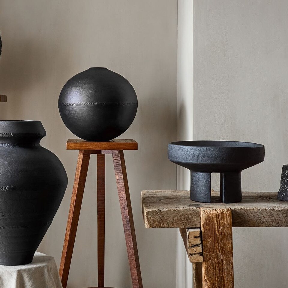 Rough Industrial Black Ceramic Centrepiece Bowl