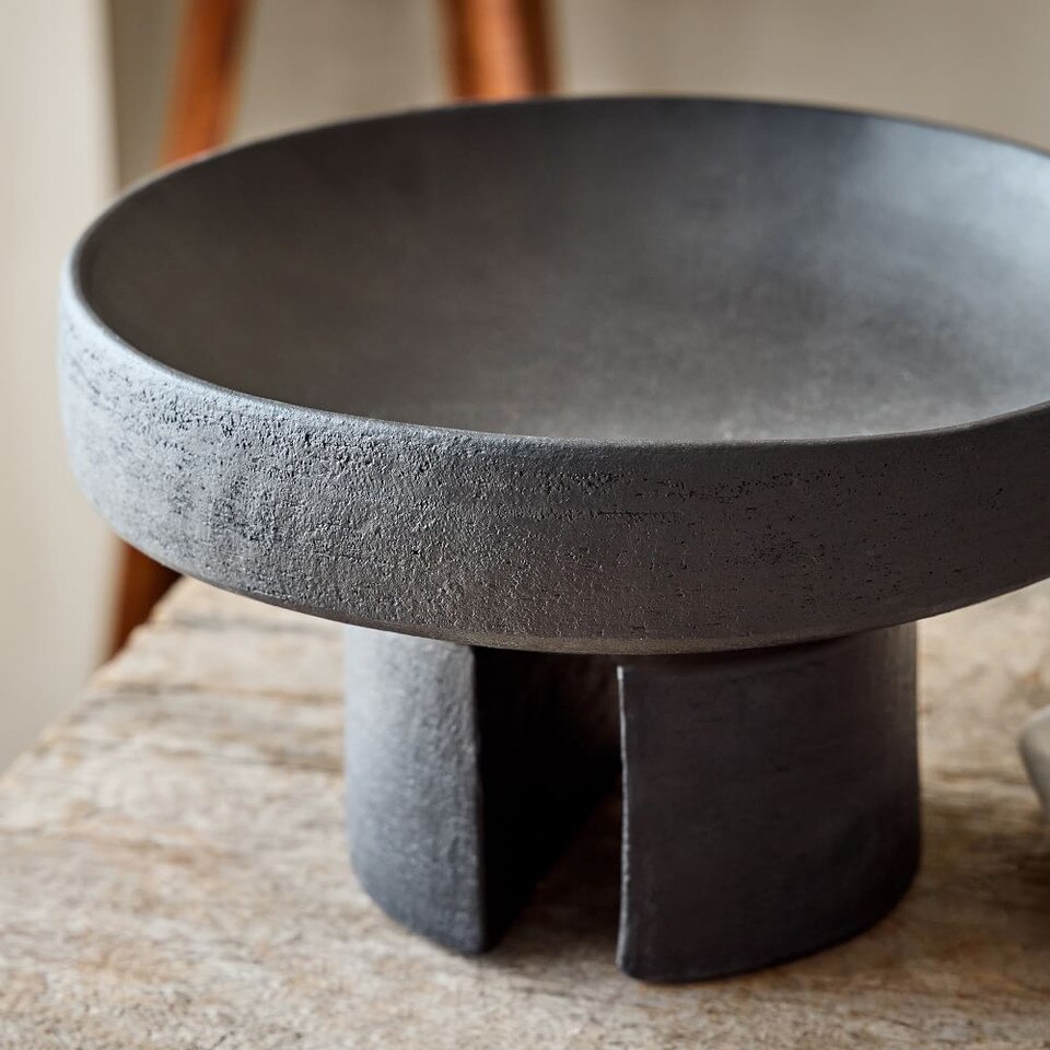 Rough Industrial Black Ceramic Centrepiece Bowl
