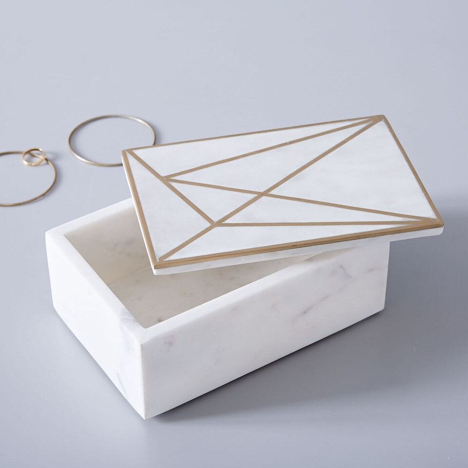 Brass Inlay Marble Box, Rectangle
