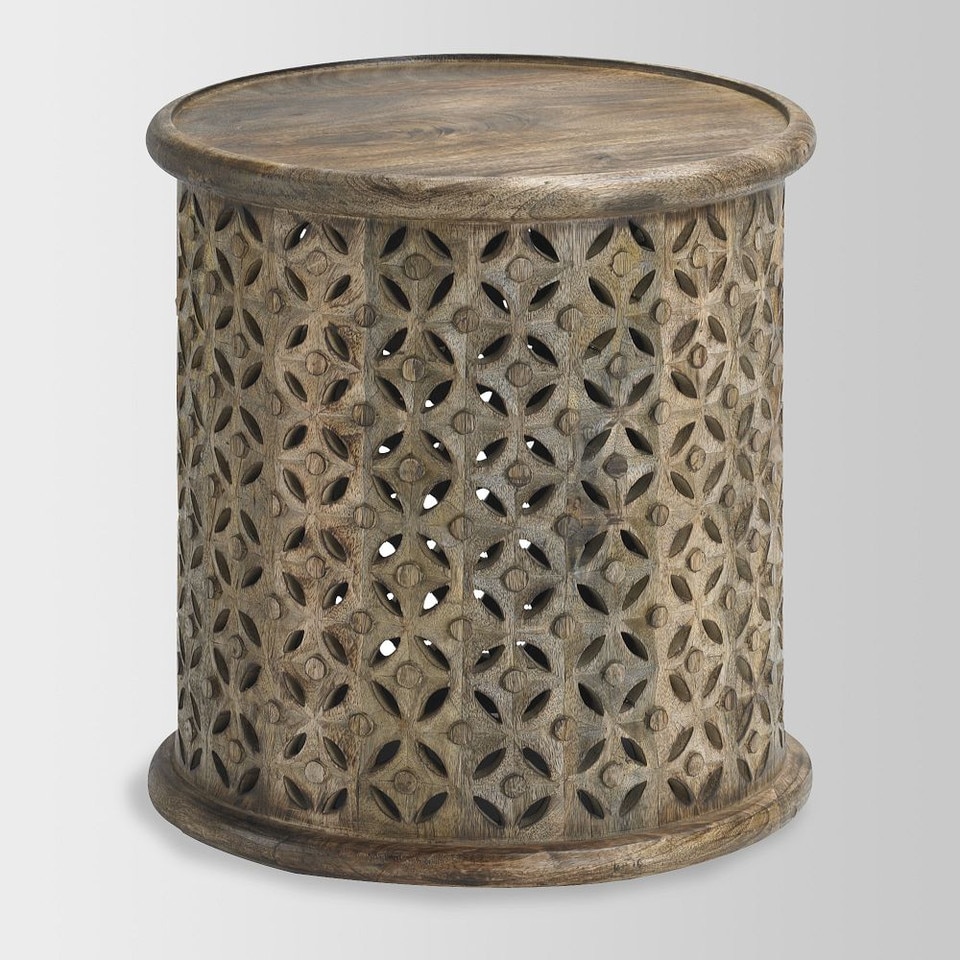 Carved Wood Side Table (43 cm)