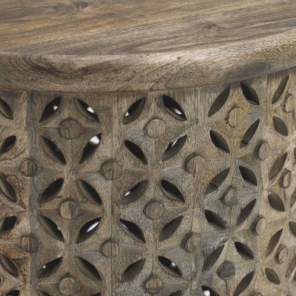 Carved Wood Side Table (43 cm)