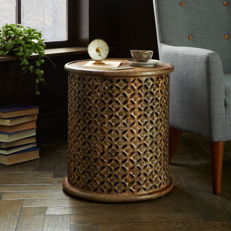Carved Wood Side Table (43 cm)