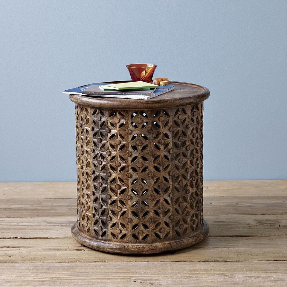Carved Wood Side Table (43 cm)