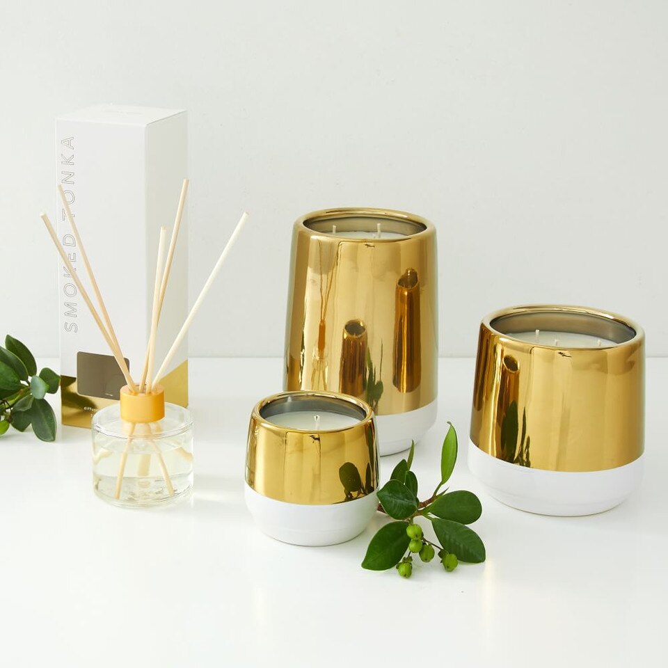 White & Gold Candle - Smoked Tonka
