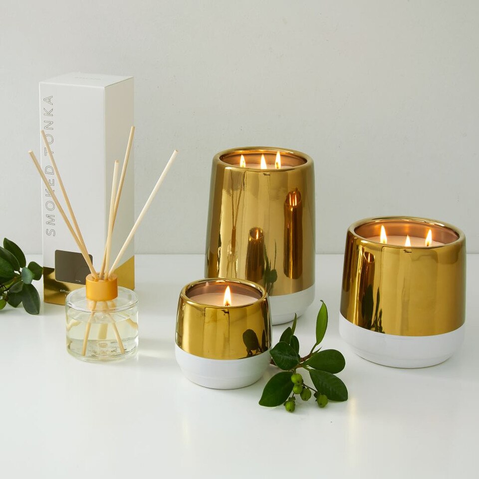 White & Gold Candle - Smoked Tonka