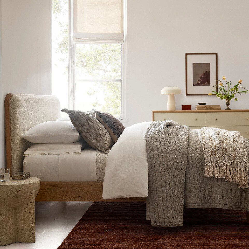 European Flax Linen Linework Bedspread & Pillowcases