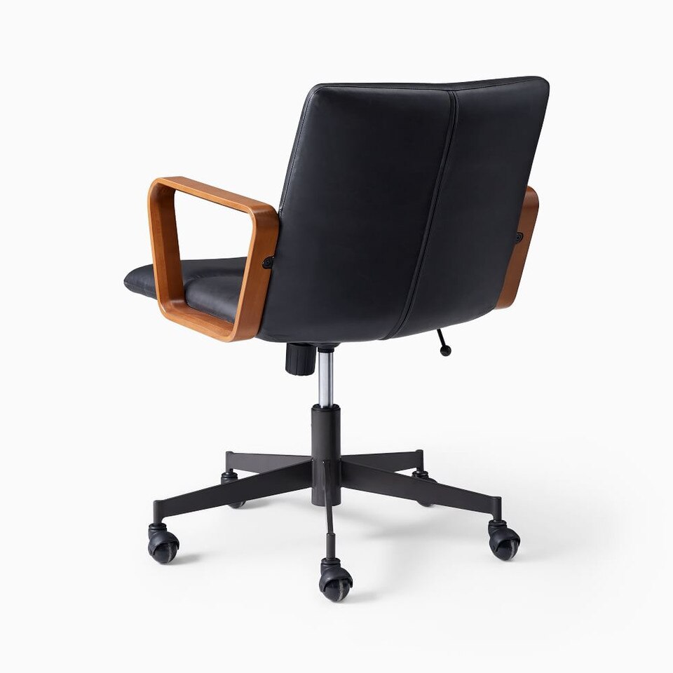 Cooper Leather Swivel Office Chair w/ Wood Arms
