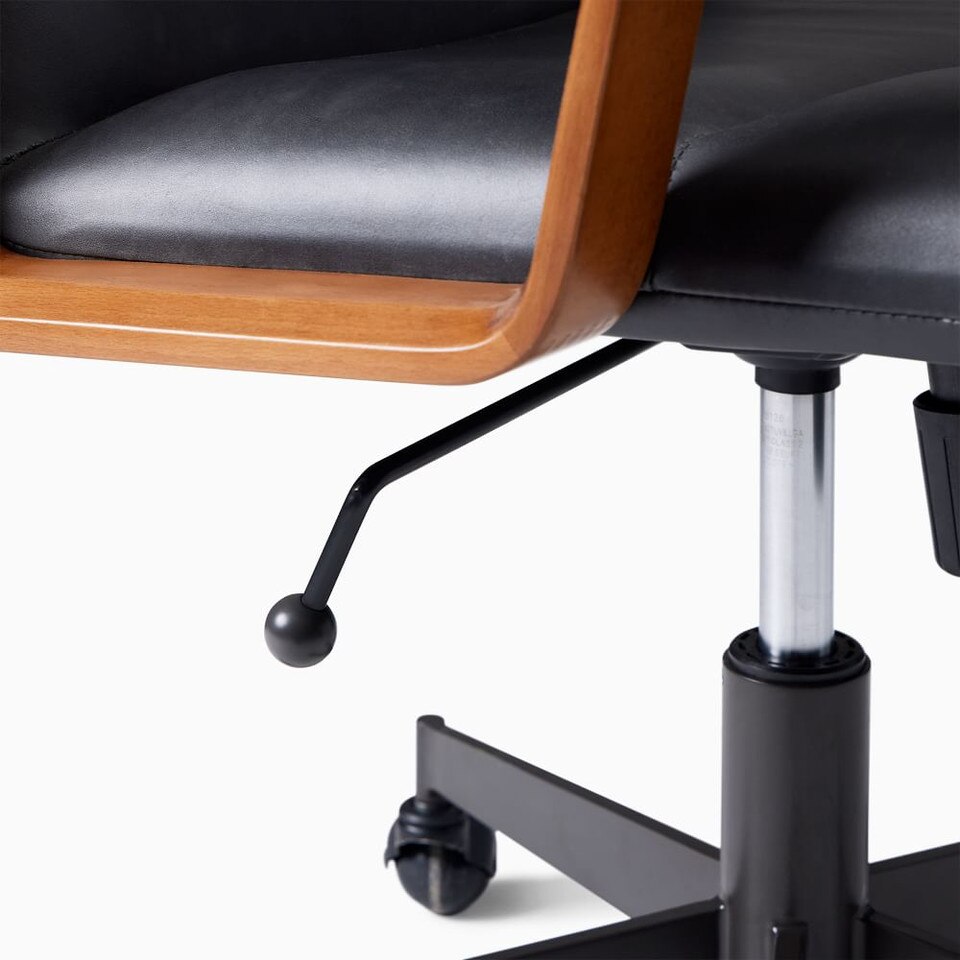 Cooper Leather Swivel Office Chair w/ Wood Arms