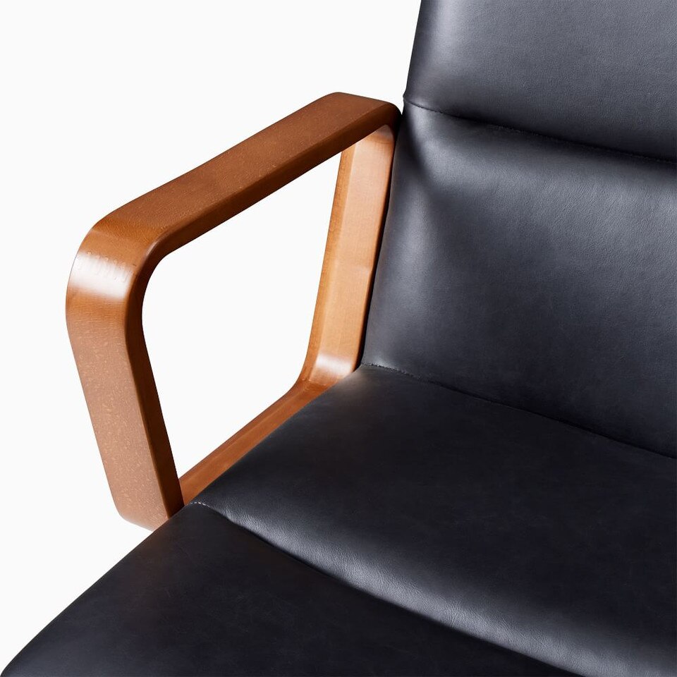 Cooper Leather Swivel Office Chair w/ Wood Arms