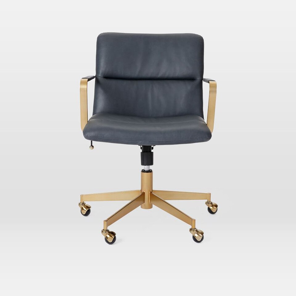 Cooper Mid-Century Leather Swivel Office Chair | west elm United Kingdom