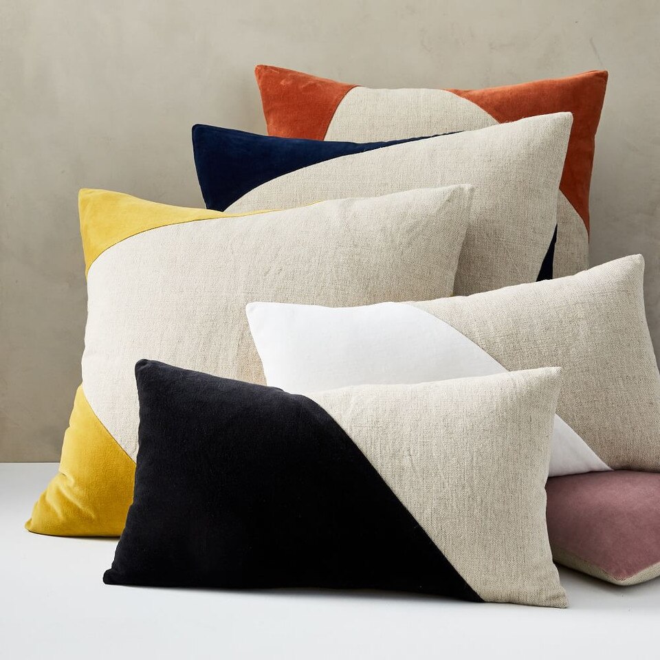 Cotton Linen & Velvet Corners Cushion Cover