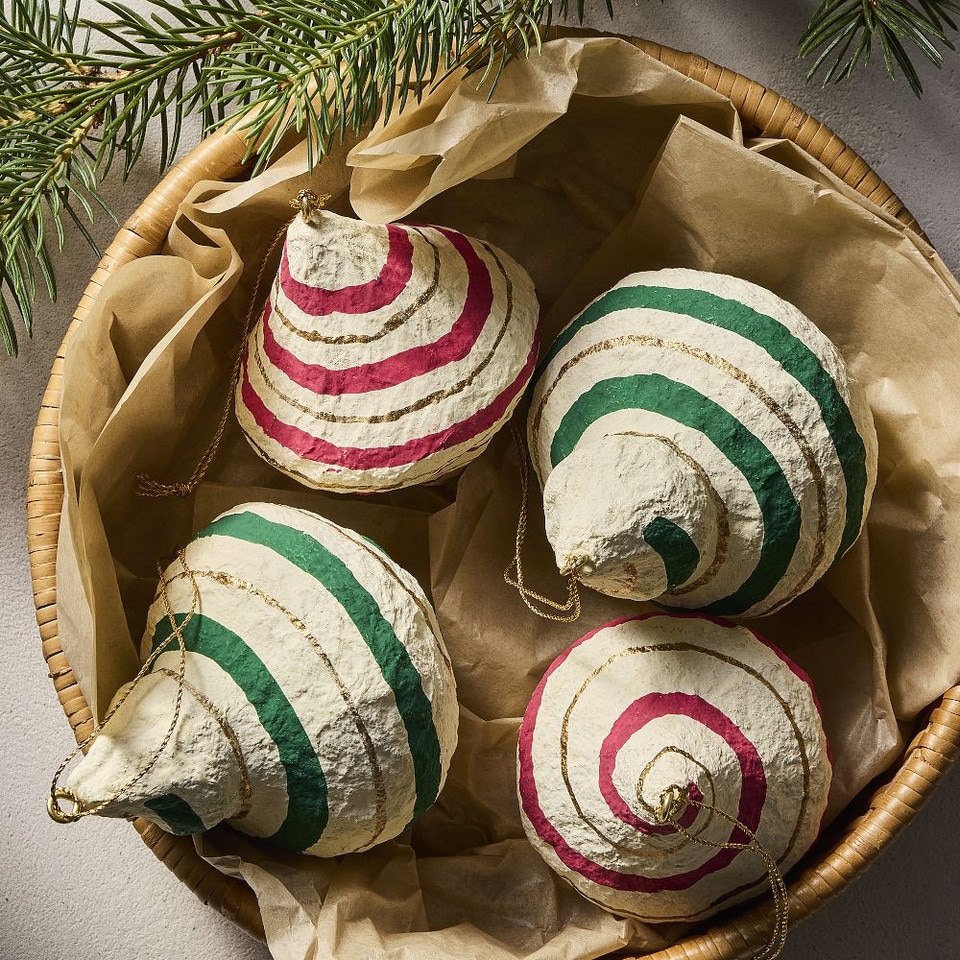 Cotton Mache Stripe Baubles (Set of 4)