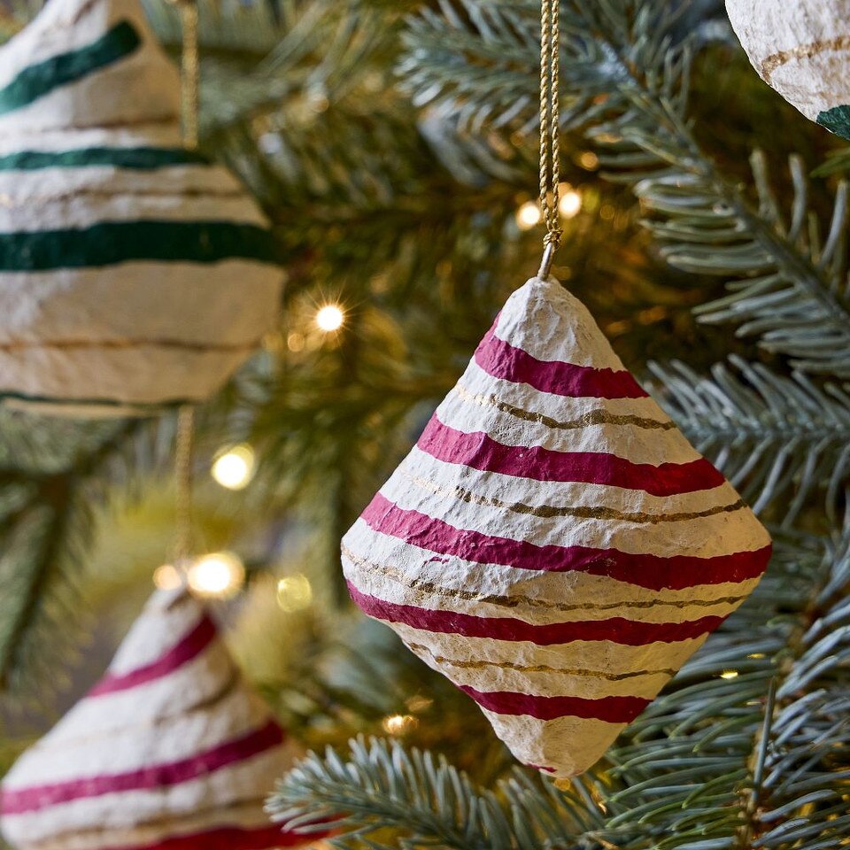 Cotton Mache Stripe Baubles (Set of 4)