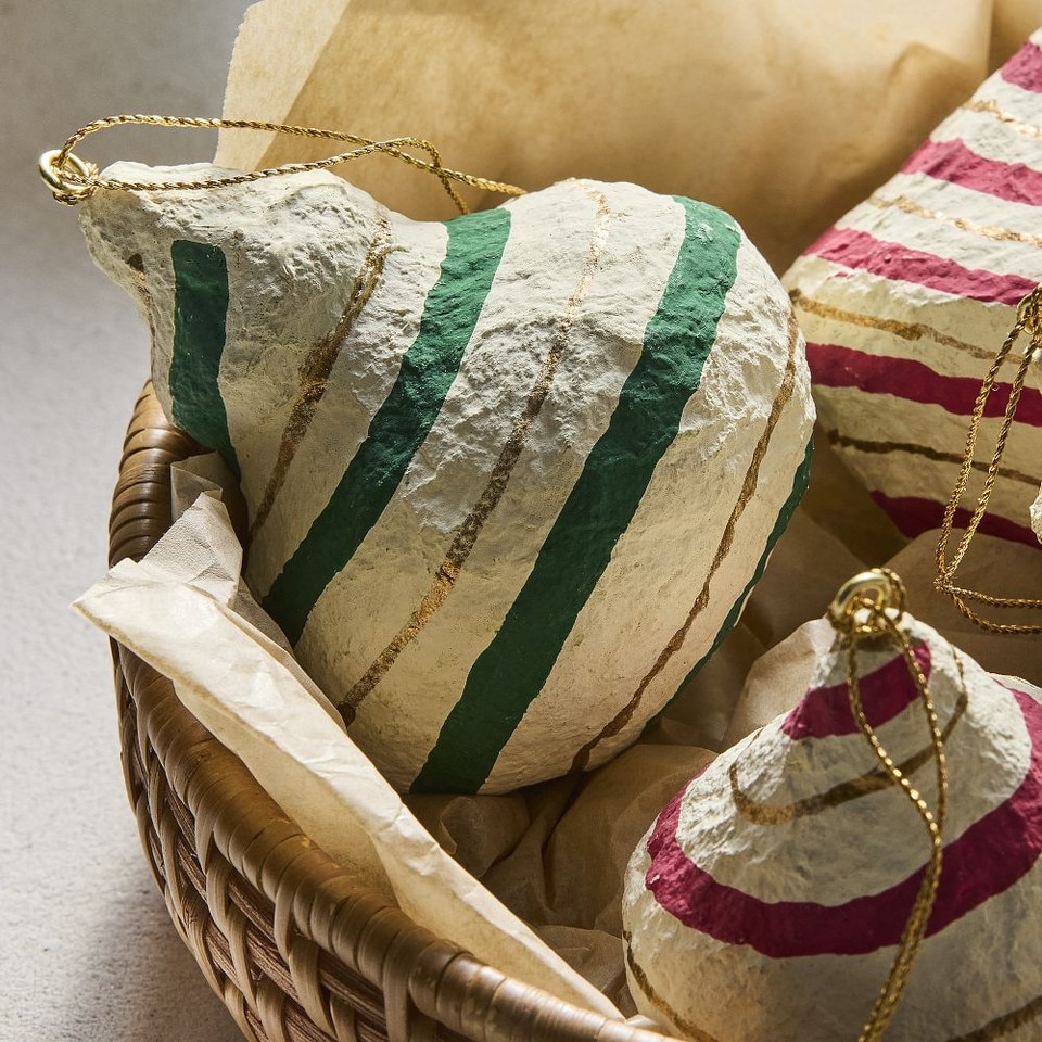 Cotton Mache Stripe Baubles (Set of 4)