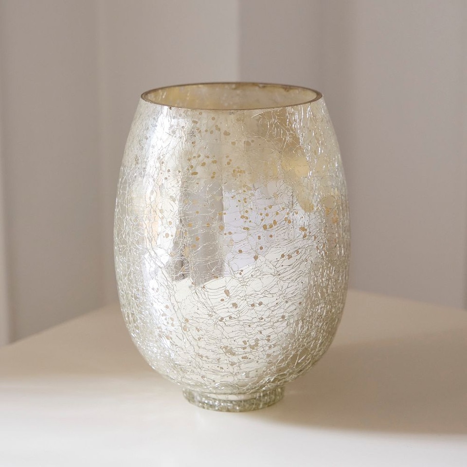 Silver Crackle Glass Candles - Balsam & Cedar