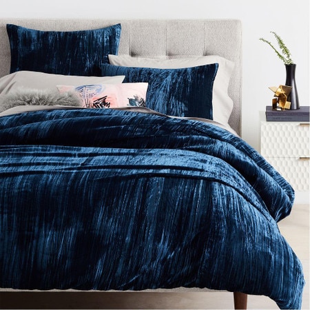 Crinkle Velvet Duvet Cover Pillowcases Regal Blue West Elm