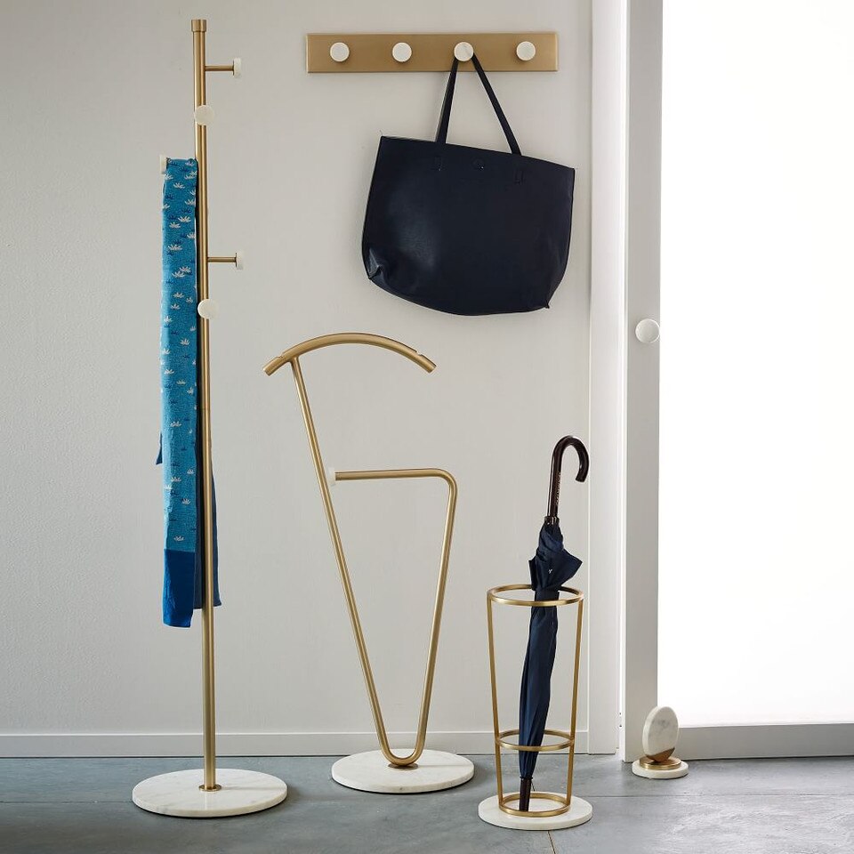 Deco Marble & Metal Umbrella Stand - White & Brass