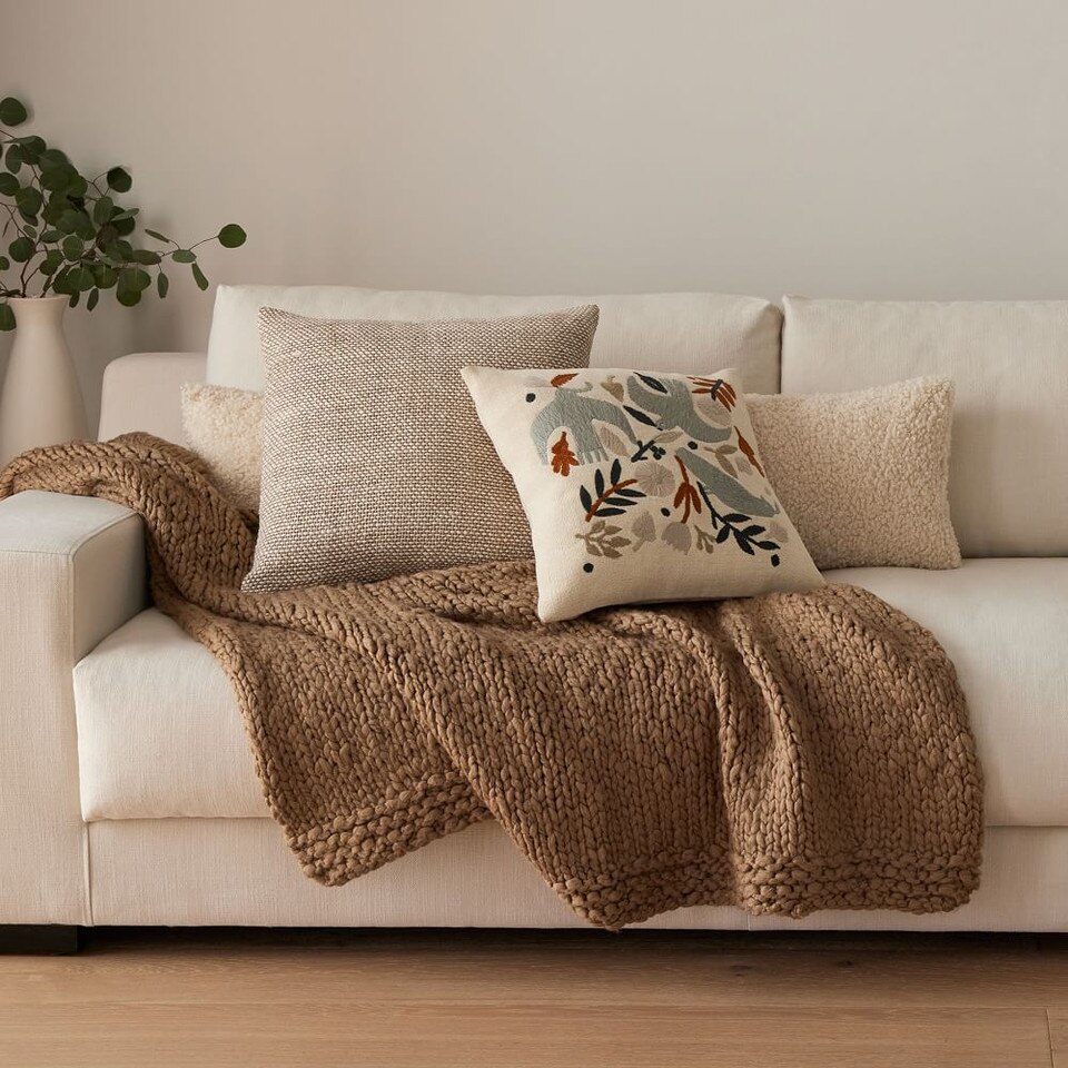 Embroidered Birds Cushion Cover