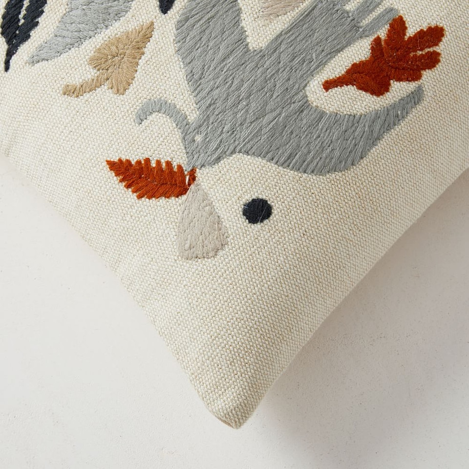 Embroidered Birds Cushion Cover