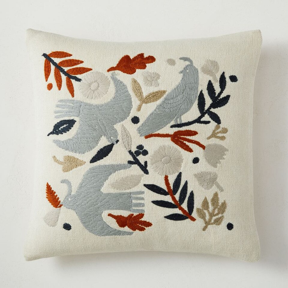 Embroidered Birds Cushion Cover