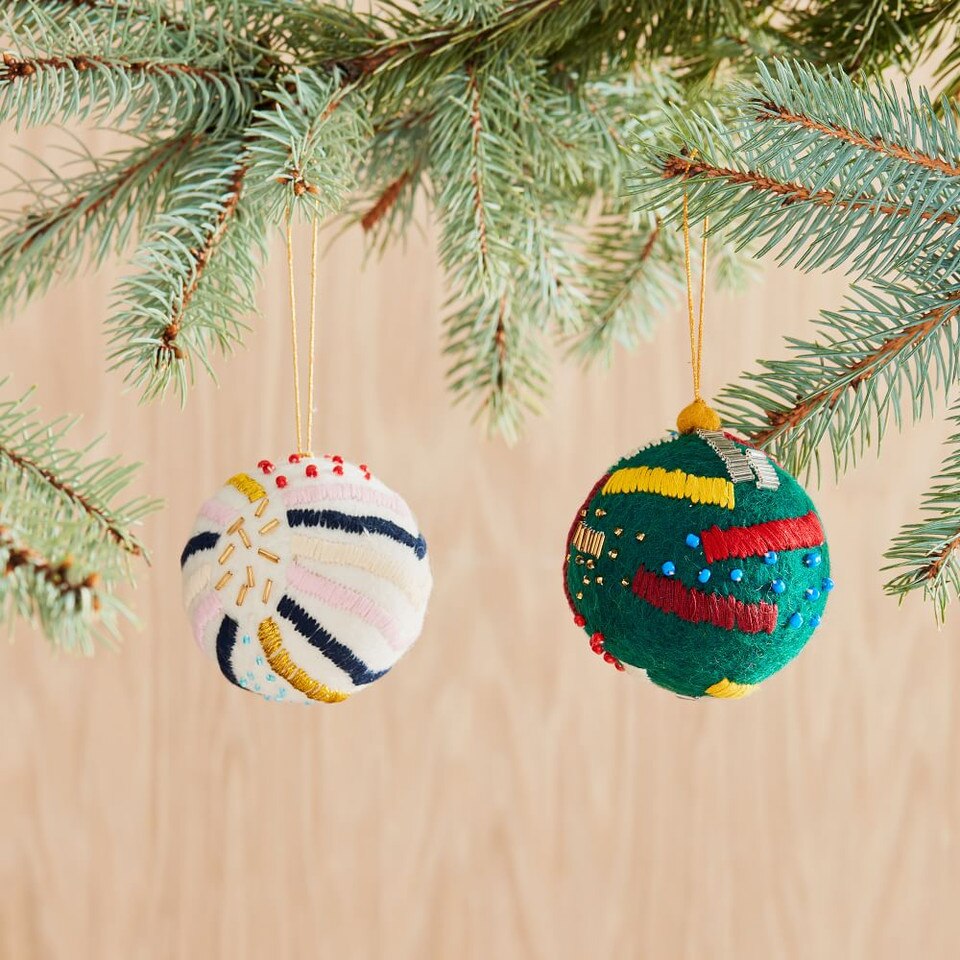 Embroidered Felt Ball Baubles