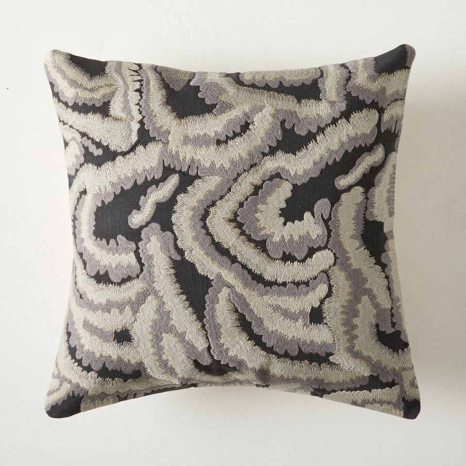 Embroidered Metallic Fans Cushion Cover