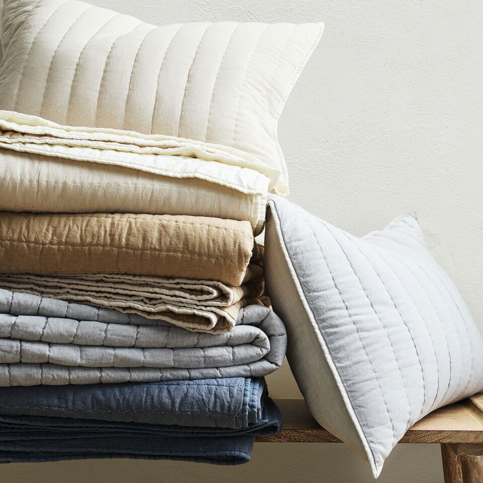 European Flax Linen Cotton Pick Stitch Bedspread & Pillowcases