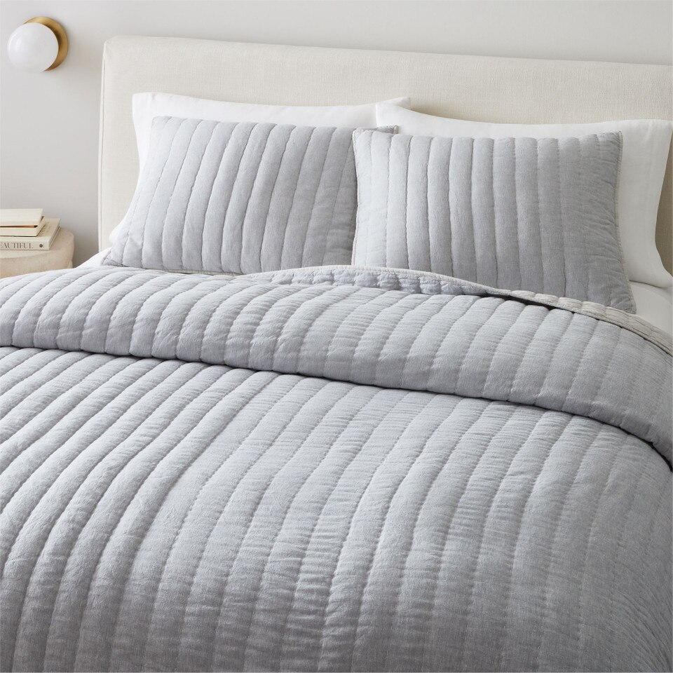 European Flax Linen Cotton Pick Stitch Bedspread & Pillowcases