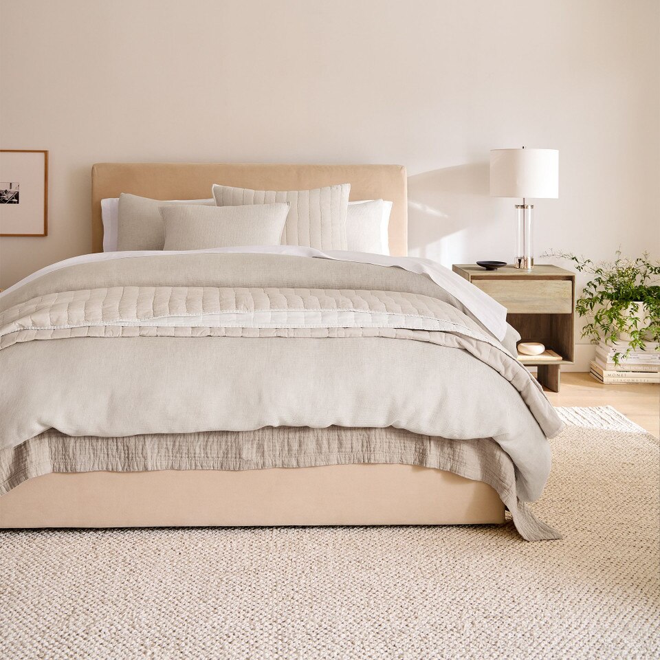 European Flax Linen Cotton Pick Stitch Bedspread & Pillowcases