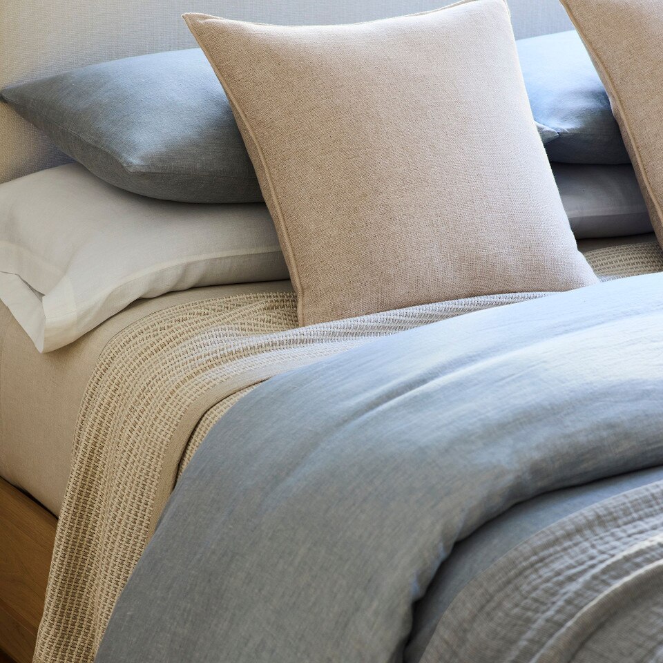 European Flax Linen Cotton Pick Stitch Bedspread & Pillowcases
