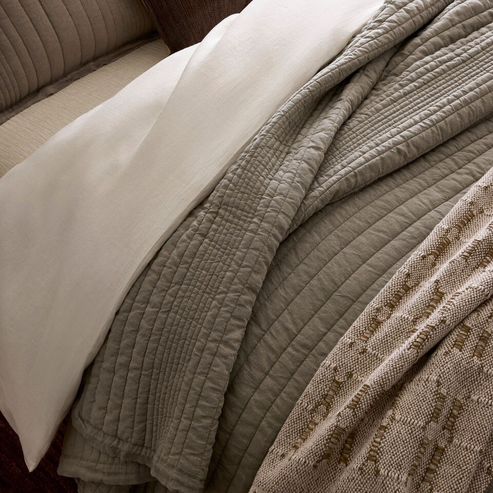 European Flax Linen Linework Bedspread & Pillowcases