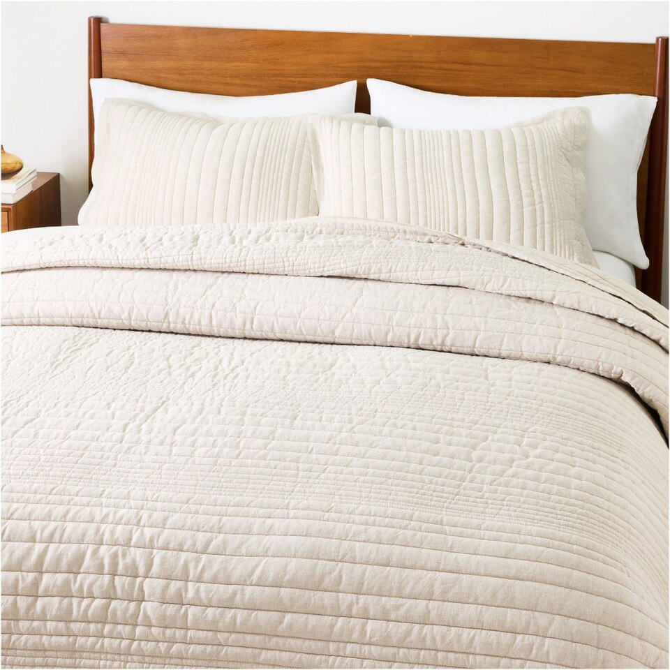 European Flax Linen Linework Bedspread & Pillowcases