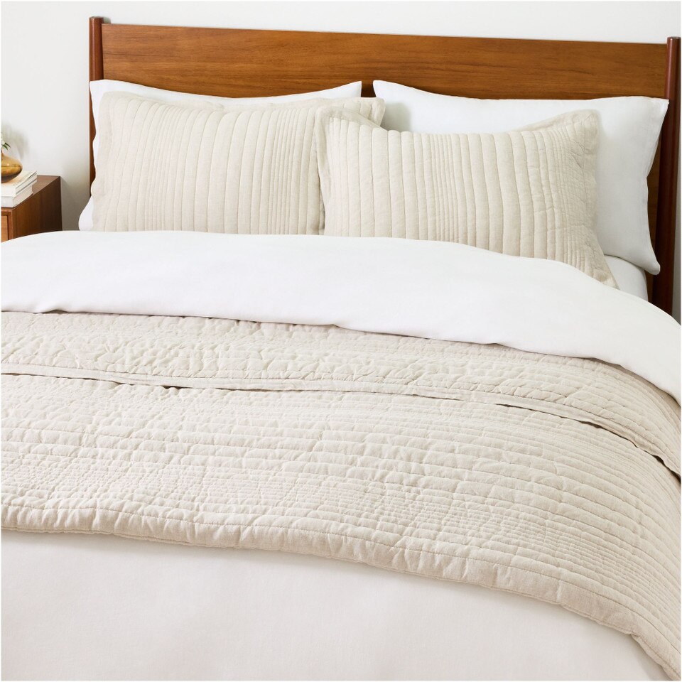 European Flax Linen Linework Bedspread & Pillowcases