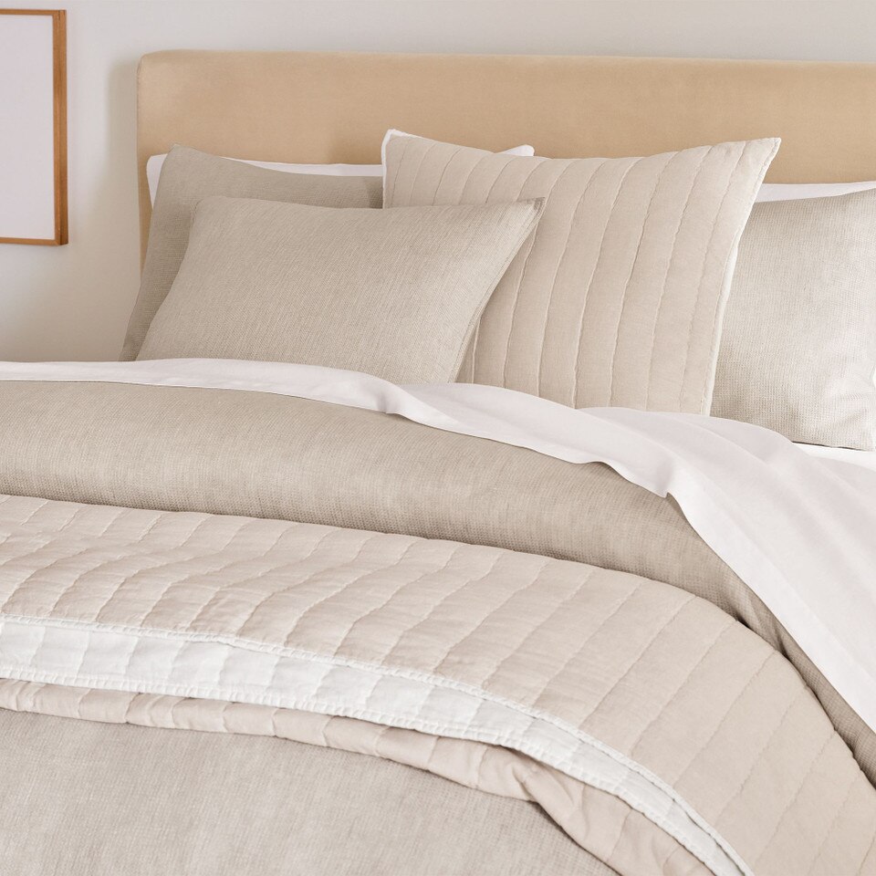European Flax Linen Cotton Pick Stitch Bedspread & Pillowcases