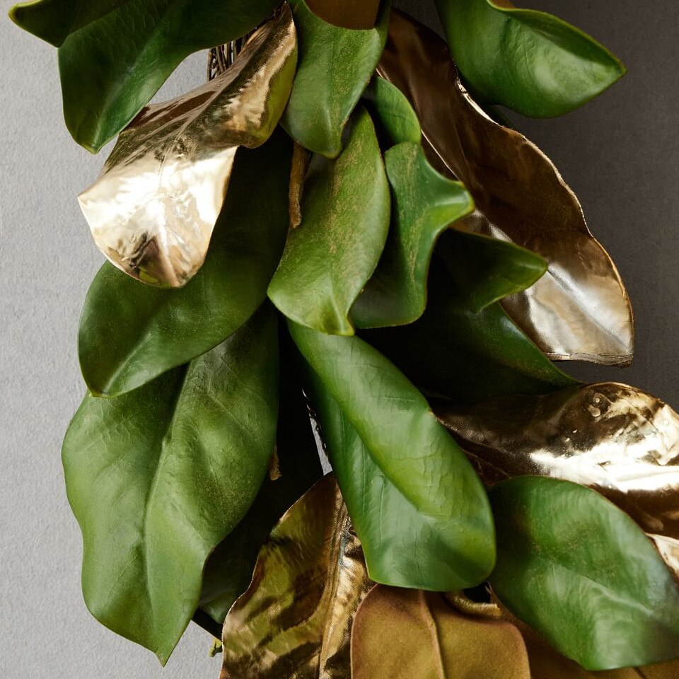 Faux Metallic Magnolia Garland & Wreath