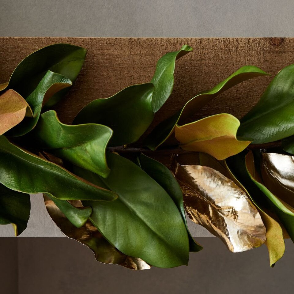 Faux Metallic Magnolia Garland & Wreath