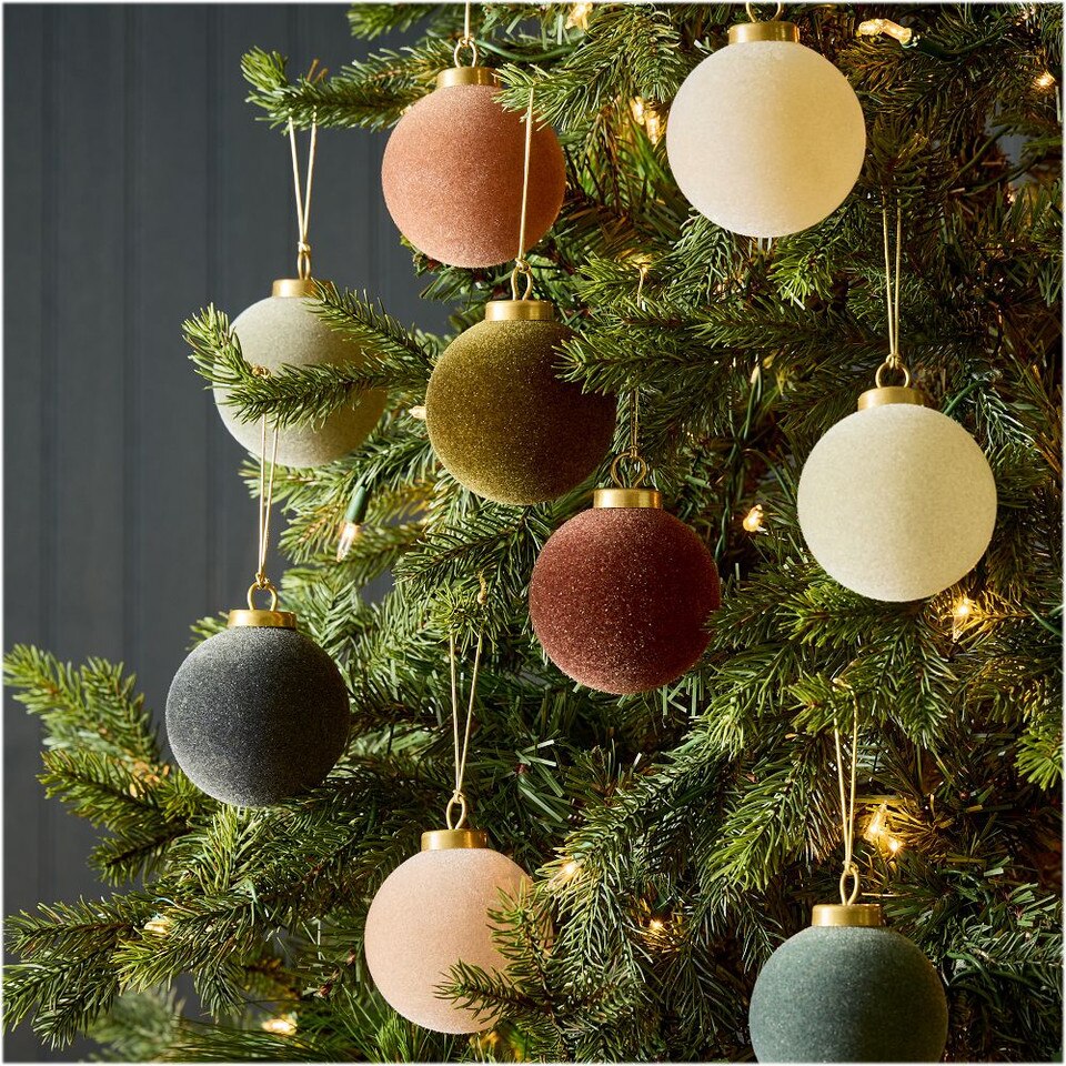 Flocked Ball Baubles (Set of 9)