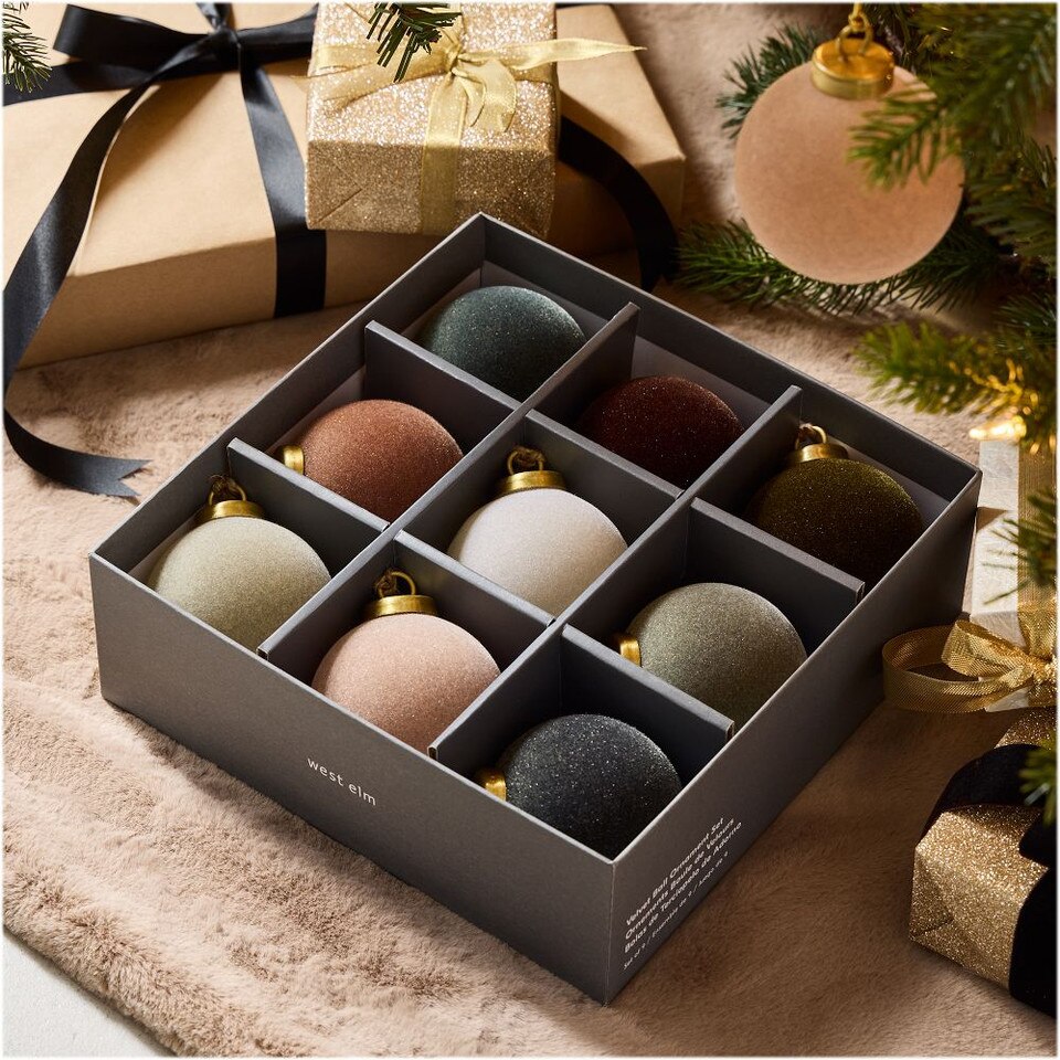 Flocked Ball Baubles (Set of 9)