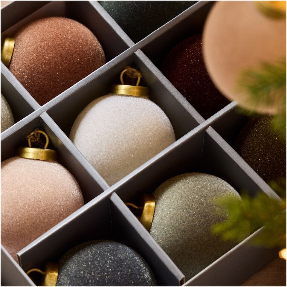 Flocked Ball Baubles (Set of 9)