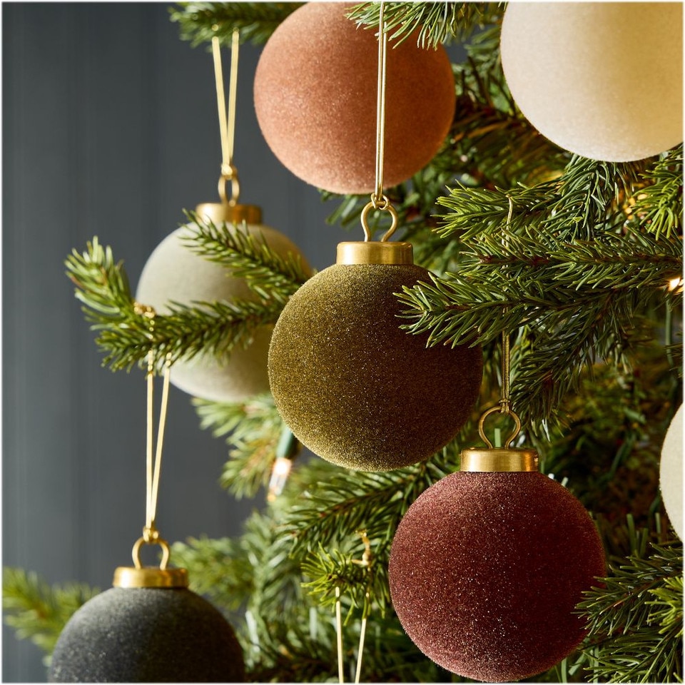 Flocked Ball Baubles (Set of 9)