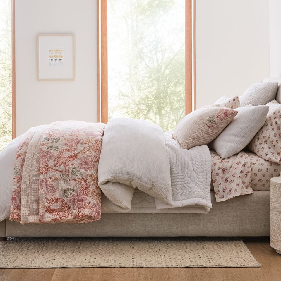 Floral Block Print Bedspread & Pillowcases