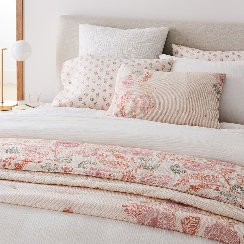 Floral Block Print Bedspread & Pillowcases