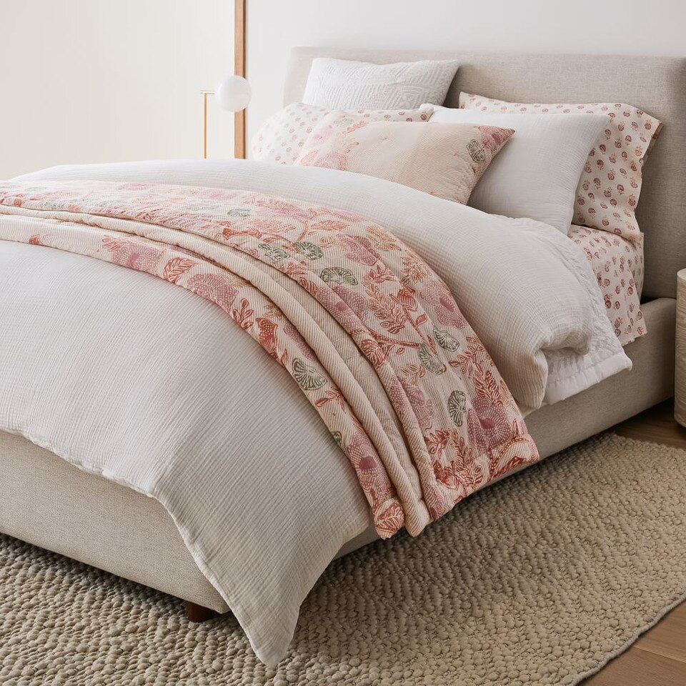 Floral Block Print Bedspread & Pillowcases