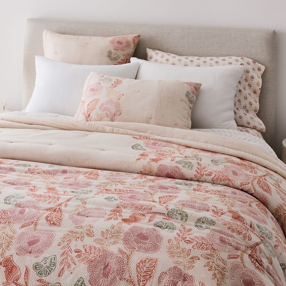 Floral Block Print Bedspread & Pillowcases